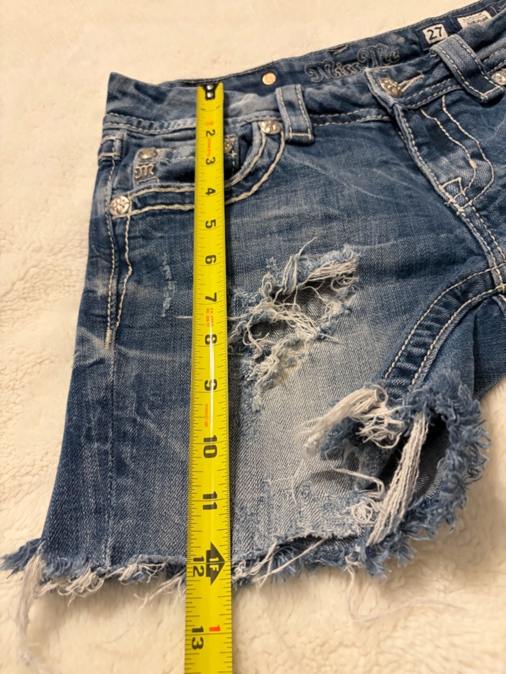 Miss Me Distressed Denim Cutoff Shorts in Blue - Picture 6 of 9